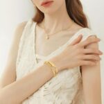 Minimalist Gold Wrap Bracelet for Women with Hinged Closure Sleek Chunky 14k Gold Plated Open-Ended Stacking Cuff Bangles Bracelet - Image 3