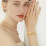 Minimalist Gold Wrap Bracelet for Women with Hinged Closure Sleek Chunky 14k Gold Plated Open-Ended Stacking Cuff Bangles Bracelet - Image 5