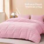 JELLYMONI Plush Duvet Cover Set - King Size Pink Striped Fuzzy Comforter Cover 3pcs Bedding Set Luxury Ultra Soft Faux Fur Duvet Cover & 2 Pillowcases (NO Comforter) - Image 3