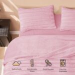 JELLYMONI Plush Duvet Cover Set - King Size Pink Striped Fuzzy Comforter Cover 3pcs Bedding Set Luxury Ultra Soft Faux Fur Duvet Cover & 2 Pillowcases (NO Comforter) - Image 6