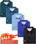 ZITY 5 Pack Mens Golf Shirt Short Sleeve UPF 50+ Moisture Wicking Performance Print Patterns Casual Golf Polo Shirts for Men - Image 7