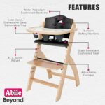 Abiie Beyond Junior Wooden High Chair with Tray - Adjustable and Convertible High Chair for Babies and Toddlers - 6 Months to 250 Lb - Water Resistant - Natural Wood/Black Pearl Cushion - Image 3