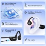 Bone Conduction Headphones, Open-Ear Bluetooth Wireless Sports Headphones with Mic, Bluetooth 6.0, 8H Playtime, Type-C Quick Charge, IPX5 Waterproof Sweatproof Earphones for Running, Cycling, Walking - Image 3