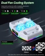 Cooling Stand & Charging Station for Xbox Series S with RGB Light Strip,Dual Controller Charger & Cooler Fan for XSS Console Accessories with 2*1400mAH Rechargeable Battery Pack,1*Headphone Hook,White - Image 4