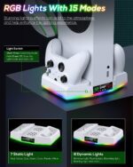 Cooling Stand & Charging Station for Xbox Series S with RGB Light Strip,Dual Controller Charger & Cooler Fan for XSS Console Accessories with 2*1400mAH Rechargeable Battery Pack,1*Headphone Hook,White - Image 5