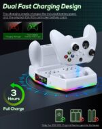 Cooling Stand & Charging Station for Xbox Series S with RGB Light Strip,Dual Controller Charger & Cooler Fan for XSS Console Accessories with 2*1400mAH Rechargeable Battery Pack,1*Headphone Hook,White - Image 7
