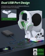 Cooling Stand & Charging Station for Xbox Series S with RGB Light Strip,Dual Controller Charger & Cooler Fan for XSS Console Accessories with 2*1400mAH Rechargeable Battery Pack,1*Headphone Hook,White - Image 8