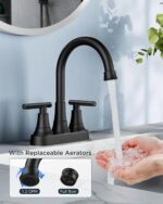 FORIOUS Matte Black Bathroom Faucets, 4 Inch Centerset Bathroom Sink Faucet 2 or 3 Hole with Pop up Drain and cUPC Hose, Two Handles Control, 360° spout for Restroom,Vanity, RV - Image 3