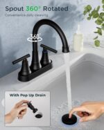 FORIOUS Matte Black Bathroom Faucets, 4 Inch Centerset Bathroom Sink Faucet 2 or 3 Hole with Pop up Drain and cUPC Hose, Two Handles Control, 360° spout for Restroom,Vanity, RV - Image 5