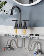 FORIOUS Matte Black Bathroom Faucets, 4 Inch Centerset Bathroom Sink Faucet 2 or 3 Hole with Pop up Drain and cUPC Hose, Two Handles Control, 360° spout for Restroom,Vanity, RV - Image 9