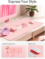 YSAGi Leather Desk Protector, Office Mat, Large Mouse Mat, Non-Slip PU Leather Blotter, Laptop Desk Pad, Waterproof Writing Pad for Office and Home (Light Pink, 31.5" x 15.8") - Image 3