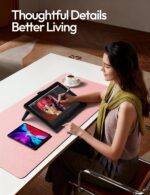 YSAGi Leather Desk Protector, Office Mat, Large Mouse Mat, Non-Slip PU Leather Blotter, Laptop Desk Pad, Waterproof Writing Pad for Office and Home (Light Pink, 31.5" x 15.8") - Image 4