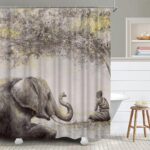 FuShvre Zen Shower Curtain Set Elephant Monk Under Pipal Tree Bath Curtain Peaceful Bathroom Decor Hooks Included 72"x72" - Image 5
