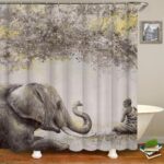 FuShvre Zen Shower Curtain Set Elephant Monk Under Pipal Tree Bath Curtain Peaceful Bathroom Decor Hooks Included 72"x72" - Image 6