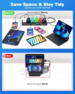 MSTJRY Charging Station for Multiple Devices : 6 Port USB Charger Stations - Family Multi-Device Organizer Charging Dock - Designed for iPhone iPad Android Cell Phone Tablet and Electronic, Black - Image 6