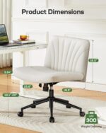 Marsail Criss Cross Chair with Wheels: PU Leather Cross Legged Office Chair Wide Armless Desk Chair Swivel Height Adjustable Vanity Chair for Make Up,Small Space,Bed Room(Beige) - Image 3