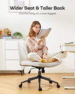 Marsail Criss Cross Chair with Wheels: PU Leather Cross Legged Office Chair Wide Armless Desk Chair Swivel Height Adjustable Vanity Chair for Make Up,Small Space,Bed Room(Beige) - Image 4