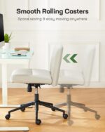 Marsail Criss Cross Chair with Wheels: PU Leather Cross Legged Office Chair Wide Armless Desk Chair Swivel Height Adjustable Vanity Chair for Make Up,Small Space,Bed Room(Beige) - Image 5