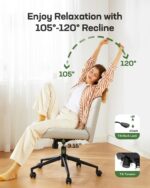 Marsail Criss Cross Chair with Wheels: PU Leather Cross Legged Office Chair Wide Armless Desk Chair Swivel Height Adjustable Vanity Chair for Make Up,Small Space,Bed Room(Beige) - Image 7