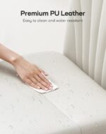 Marsail Criss Cross Chair with Wheels: PU Leather Cross Legged Office Chair Wide Armless Desk Chair Swivel Height Adjustable Vanity Chair for Make Up,Small Space,Bed Room(Beige) - Image 8