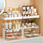 2 Sets 6 Drawers Makeup Organizer – 5 Tier Bathroom Organizers and Storage, Versatile Perfume Vanity Organizer, Ideal for Cosmetic, Large Skincare, Face Mask, Office Supplies, Amber - Image 2