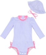 ALVABABY Girls' One Piece Swimsuit with Hat, Baby Rash Guard Sets,Long Sleeve Zipper UPF 50+ Sun Protection Bathing Suit - Image 2