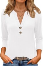 ANRABESS Women 3/4 Length Sleeve Henley Tops V Neck Business Casual Work T Shirts Cute Travel Shirt 2026 Spring Trendy Outfit - Image 2