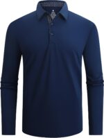 Alex Vando Mens Golf Shirt Moisture Wicking Quick-Dry Solid Long Sleeve Polo Shirts for Men - Image 2