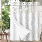 AmazerBath No Hook Shower Curtain and Liner Set, Shower Curtain with Liner and Hooks Built-in Less Time, Heavy Duty Double Waterproof Farmhouse Shower Curtain Set for Bathroom, Grey, 74"x72" - Image 2