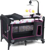 BABY JOY 4 in 1 Pink Pack and Play, Baby Bedside Sleeper with 3 Adjustable Heights, Music Box, Foldable Bedside Crib w/Changing Table, Baby Playards with Bassinet from Newborn to Toddlers Rose - Image 2