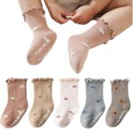 Baby Girl Non Skid Socks Newborn Toddler Frilly Ruffle Socks Infant Anti Slip Cotton Sock 5 Pairs - Image 2