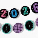 Big Dot of Happiness Colorful New Year Garland Banner, 2026 New Year's Eve Party Decorations Backdrop, 30 Feet of Cord, 15 Paper Disco Balls, NYE Midnight Clock Shapes Double-Sided - Image 2