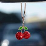 Bling Cherry Car Hanging Ornament, Cute Crystal Rear View Mirror Pendant, Sparkly Diamond Rearview Mirror Charms, Lucky Car Interior Decor Accessories (Red) - Image 2