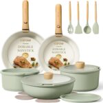 CAROTE Pots and Pans Set, Nonstick Cookware Set Detachable Handle, 19pcs Induction Kitchen Cookware Sets Non Stick with Removable Handle, RV Cookware Set, Oven Safe, Sage Green - Image 2