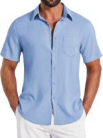 COOFANDY Mens Button Down Shirts Short Sleeve Shirt Casual Summer Beach Textured Shirts with Pocket - Image 2