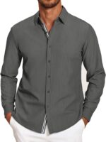 COOFANDY Mens Casual Button Down Shirt Untucked Long Sleeve Stretch Denim Dress Shirt - Image 2