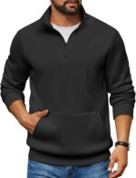 COOFANDY Mens Quarter Zip Pullover Fleece Lined Sweatshirts Long Sleeve Mock Neck Sweater with Pocket - Image 2