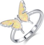 CUOKA MIRACLE Sterling Silver Opal Butterfly Open Adjustable Ring - Exquisite Cute Jewelry Rings for Women's Anniversary or Birthday Gifts - Image 2