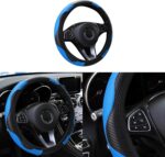 Car Steering Wheel Cover, 15 inch Carbon Fiber Microfiber PU Leather Elastic Steering Wheel Protector for Men Women, Anti-Slip Breathable Car Interior Accessories for Most Cars (Blue) - Image 2