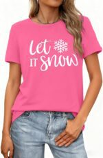 Christmas Shirts for Women Let It Snow Shirt Xmas Holiday Tshirt Cute Snowflake Print Tees Tops - Image 2