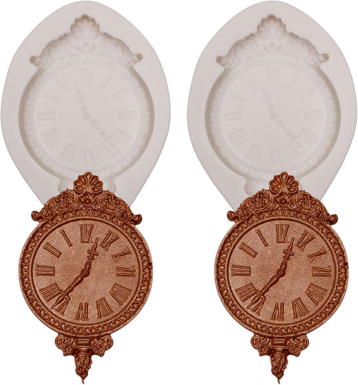 Clock Silicone Molds Steampunk Vintage Wall Clocks Chocolate Molds for Cake Decorating Cupcake Topper Candy Chocolate Gum Paste Polymer Clay Set Of 2 - Image 2