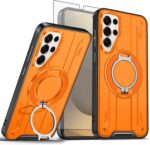 Compatible with Samsung Galaxy S25 Ultra 5G Phone Case and Tempered Glass Screen Protector Magnetic Ring Holder 360° Stand Kickstand S25Ultra 25S S 25 25Ultra 6.9 2025 Cover for Women Orange - Image 2