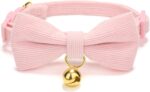 Cotton Breakaway Cat Collar with Bow Tie and Bell, Adjustable Cute Soft Corduroy Kitten Collars for Girl Cats - Image 2