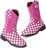 DADAWEN Boys Girls Cowboy Boots Embroidery Glitter Mid Calf Square Toe Kids Western Cowgirl Boots Riding Shoes (Toddler/Little Kid/Big Kid) - Image 2