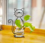 Desktop Glass Planter Vase Holder, Metal Cat Plant Terrarium Stand for Plants Creative Decorations for Home Patio Lawn Garden - Image 2