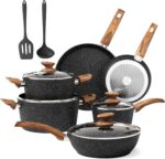 DishDelight Induction Pots and Pans Set Non Stick, 12 Piece Nonstick Kitchen Cookware Sets, Nonstick Granite Cooking Set Induction Pots and Pans, Induction Cookware Sets with Frying Pans, Black - Image 2