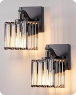 EDISHINE Hardwired Bathroom Light Fixtures, Modern Wall Sconces Set of Two, Crystal Bathroom Vanity Llight, Indoor Lighting Fixtures Over Mirror, Black Wall Lamp for Bedroom - Image 2
