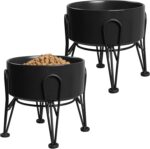 Elevated Dog Bowls, Ceramic Raised Dog Bowl Set with Anti-Slip and Non-Tip Metal Stand, 2 Pack Pet Food and Water Feeding Bowls for Small and Medium Dogs (Black,3.6 Cups) - Image 2