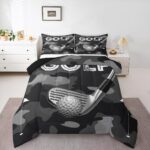 Erosebridal Golf Comforter Set Queen Black Camouflage Bedding Set Boys Sports Theme Bedding Sets & Collections Geometric Camo Down Comforter Ball Gamer Gaming Bed Sets 3 Pieces Decoratives Breathable - Image 2