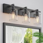 Espird Bathroom Vanity Light,3 Light Matte Black Light Fixture with Thickened Clear Glass Shade, 21 inch Modern Wall Sconce, Bathrooms Vanity Light Over Mirror for Bathroom - Image 2